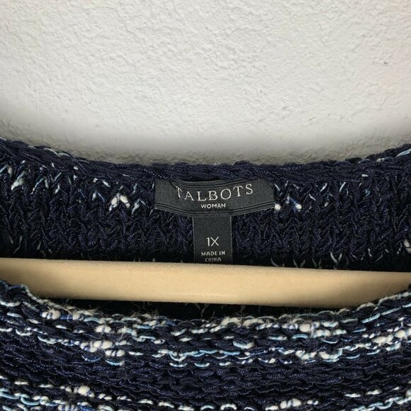 TALBOTS Women's Plus Size 1X Blue White Striped Knit Sweater Top - Picture 2 of 5